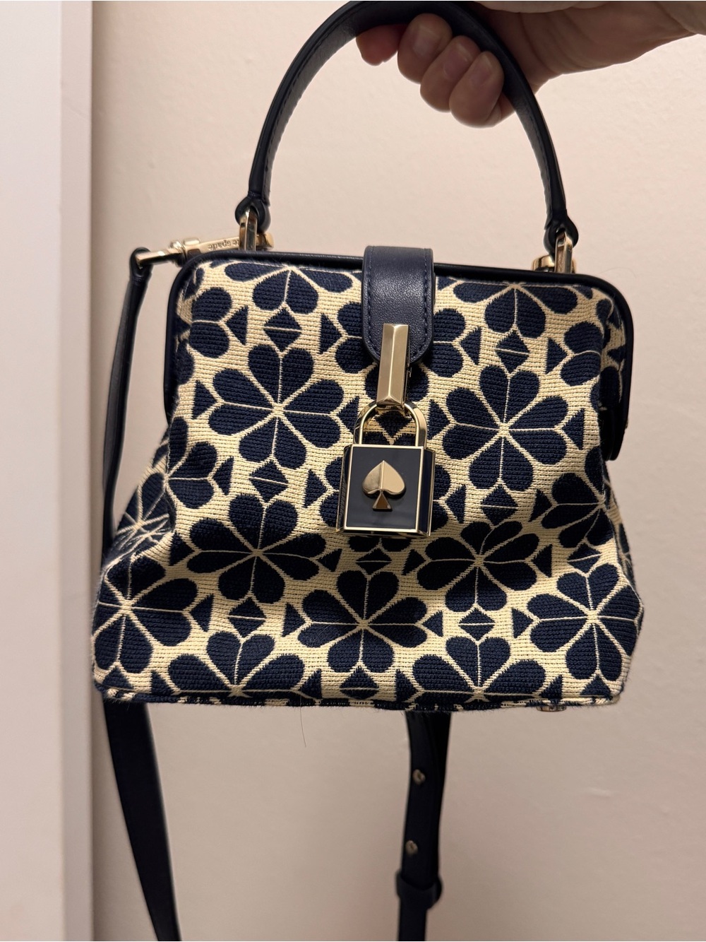 kate spade Navy and Cream Floral Jacquard Top Handle Bag